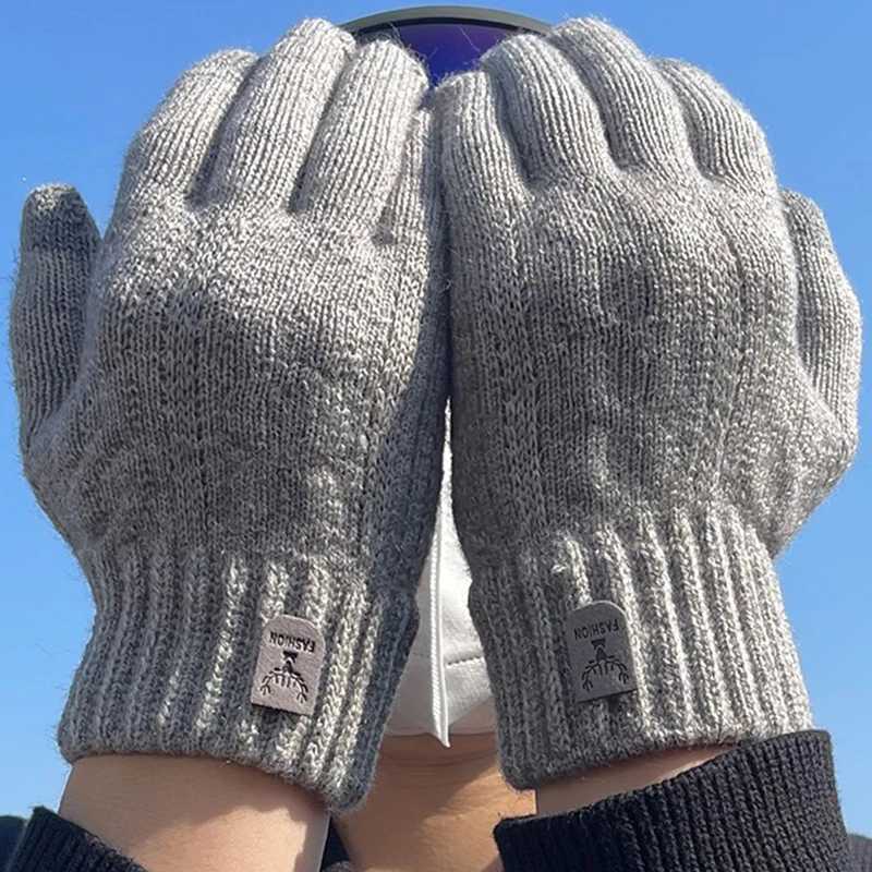Winter Mens Warm Knitted Gs Touch Screen High Quality Mens Cotton Thick Warm Wool Cashmere Solid Color Mens Busin Gs W241026