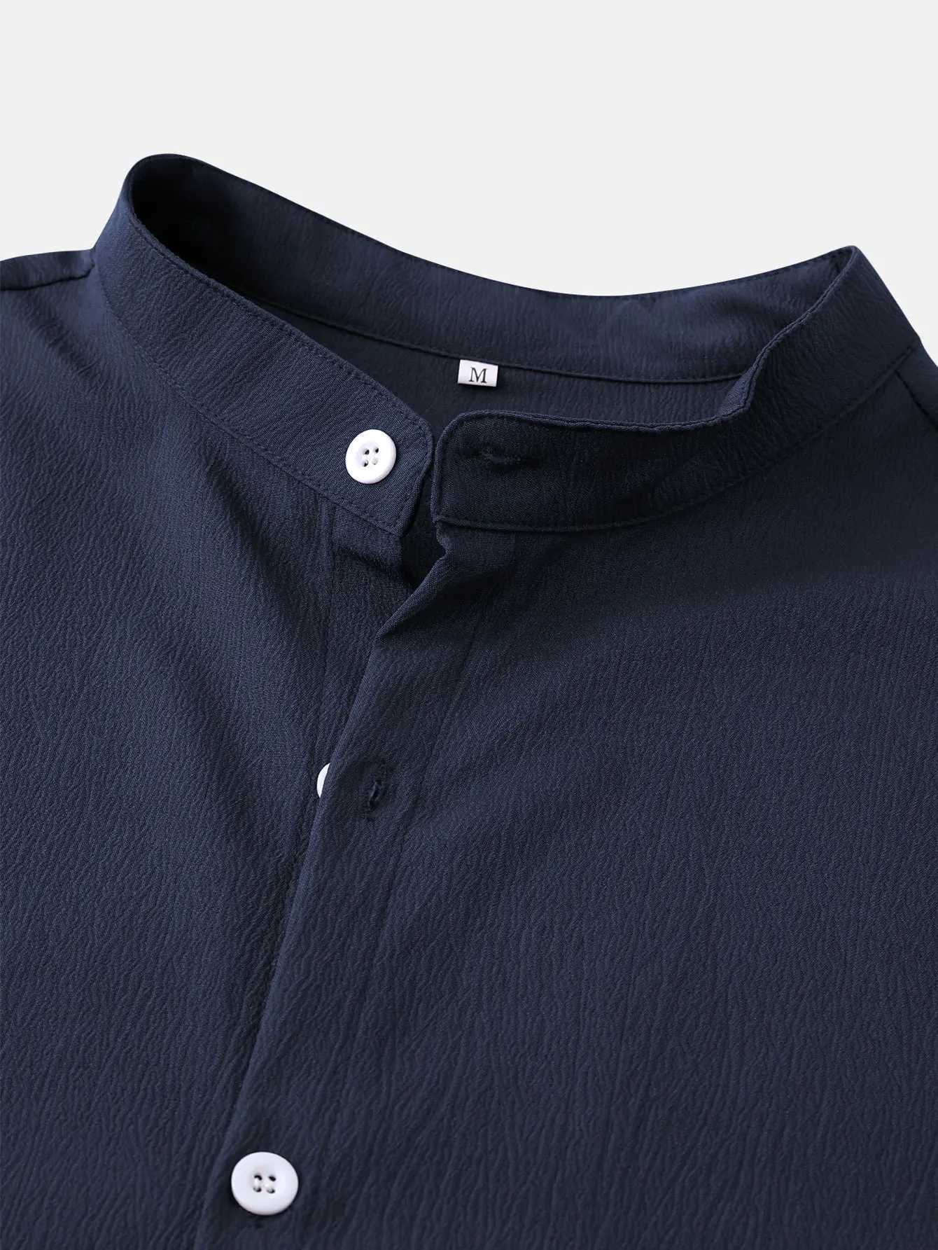 Casual solid color mens short neck shirt summer outdoor mens button up shirt mens gift W241026
