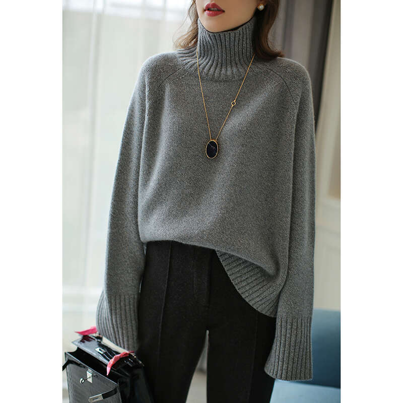 Autumn And Winter Thickened Cashmere Sweater Women Turtleneck Loose Large Size Solid Color Knit Bottom
