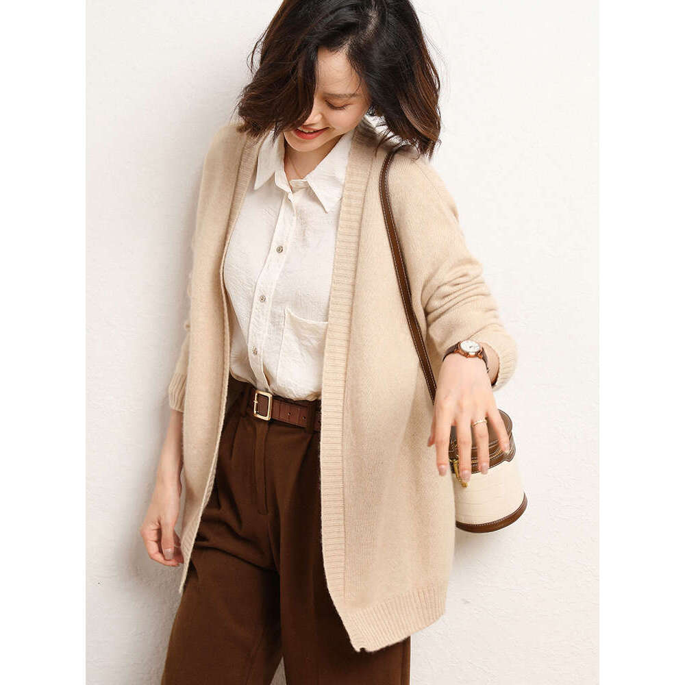 CHICUU Autumn Winter Women Cashmere Sweater Basic Simple Long Style Cardigan 100% Merino Wool Knitwear Korean Clothing Tops