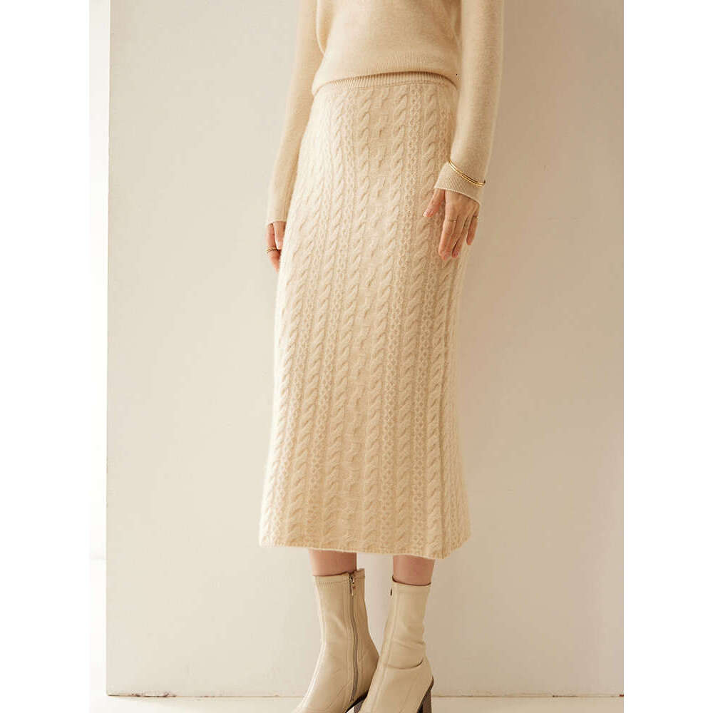 Women's Cashmere Skirts Autumn Winter Thick Twist Wer Skirt High Waist Office Lady Dress 100%Cashmere Knitting Clothing