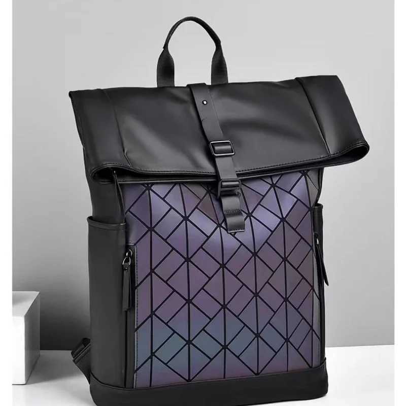 Large Capacity Backpack Reflective Diamd lattice Bag Waterproof PU leather Travel Backpack Locomotive travel New in MotorcycleXJ241026
