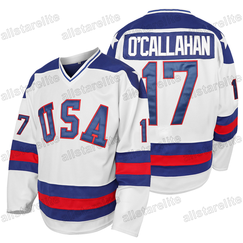 Men's 17 Jack Ocallahan 21 Mike Eruzione 30 Jim Craig Hockey Jersey Vintage Embroidery Breathable Sweat-wicking Shirt For Training Competition In