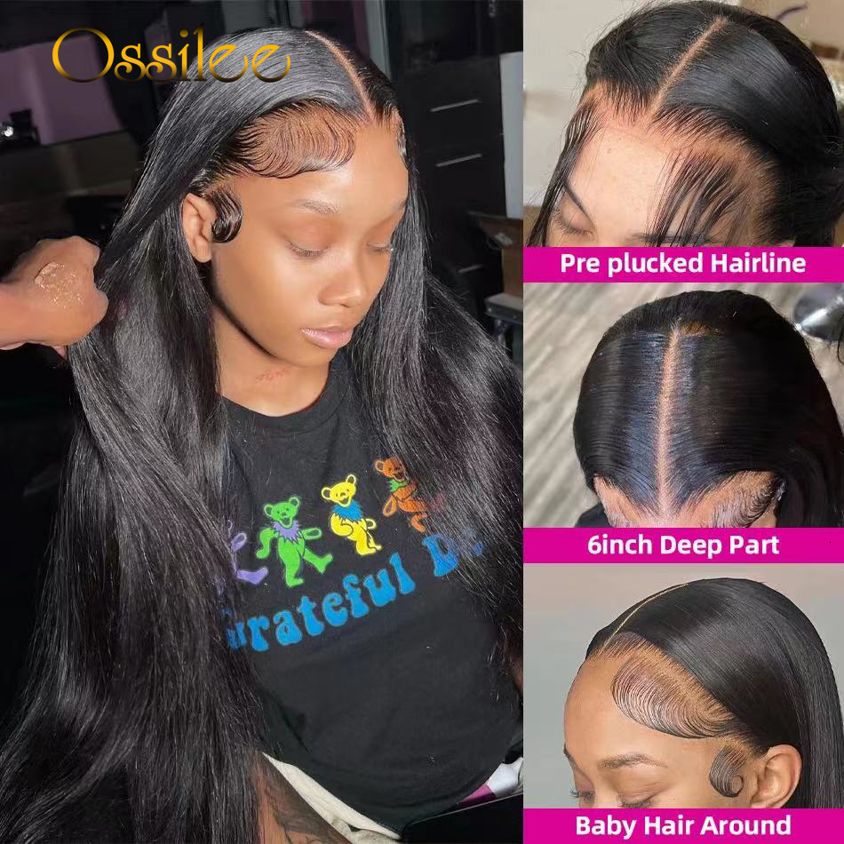 5x5 HD Straight Glueless Human Brazilian 6x6 Lace Closure Pre Plucked Ossilee Hair Wig