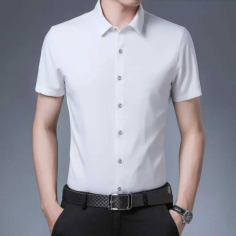 Mens business casual solid color short sleeved shirt uncomfortable top W241026