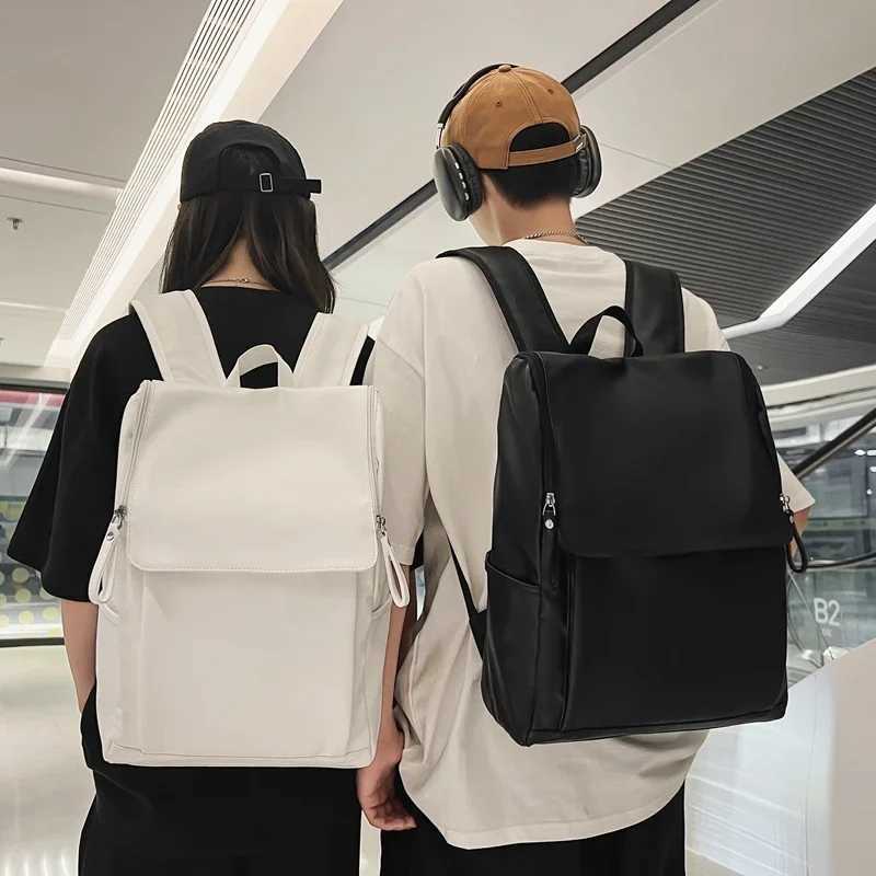 Korean Version Couple Flip Backpack Quality PU Leather Women Large Capacity Backpack Men Laptop College Backpack Travel Book BagXJ241026