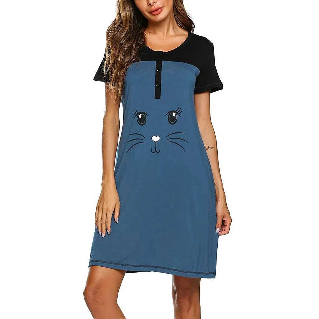 Womens maternity dress short sleeved cute printed sleepwear pregnant womens short sleeved cute printed care sleepwear W241026