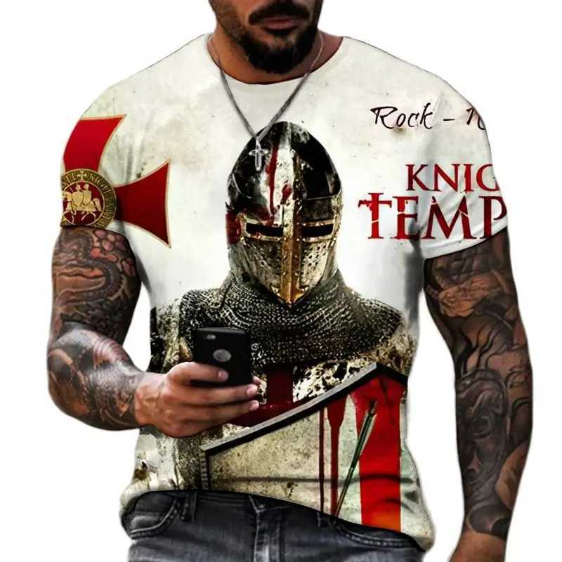 Summer Fashion Templar 3D Printed Mens T-shirt Strt Harajuku Cross T-shirt Mens Short Sleeve Oversized Retro Top W241026