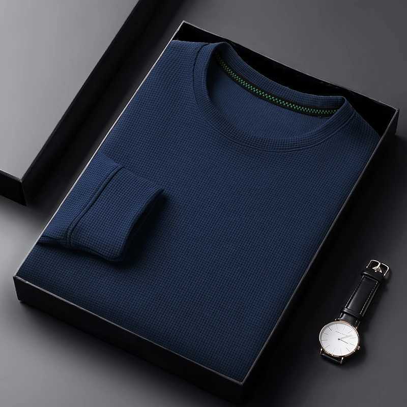 Mens casual Wfle round neck T-shirt breathable comfortable stylish long Slved T-shirt W241026