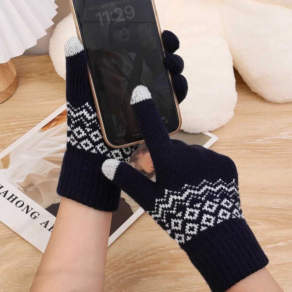 Winter Thick Warm Knitted Gs Suitable for Womens Mobile Phone Touchscreen Knitted Gs Winter Thick Warm Adult Gs Gloves W241026