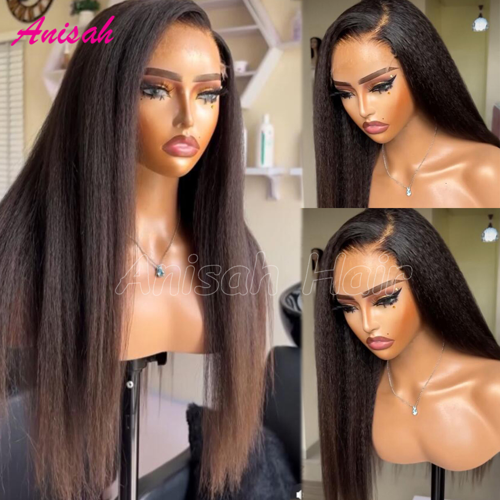 Glueless Italian Pre Plucked Brazilian Yaki Kinky Straight Lace Front Human Hair Wigs For Women