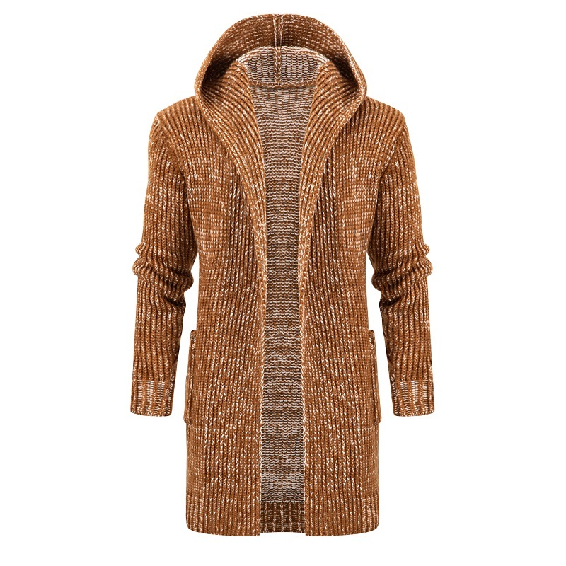 Long-Term Europe And The United States Long Men's Coat Hooded Knit Cardigan