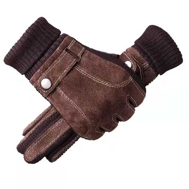 Mens leather Gs winter bicycle pigskin Gs warm wool Busin thick touch screen outdoor motorcycle anti-skid Gs W241026