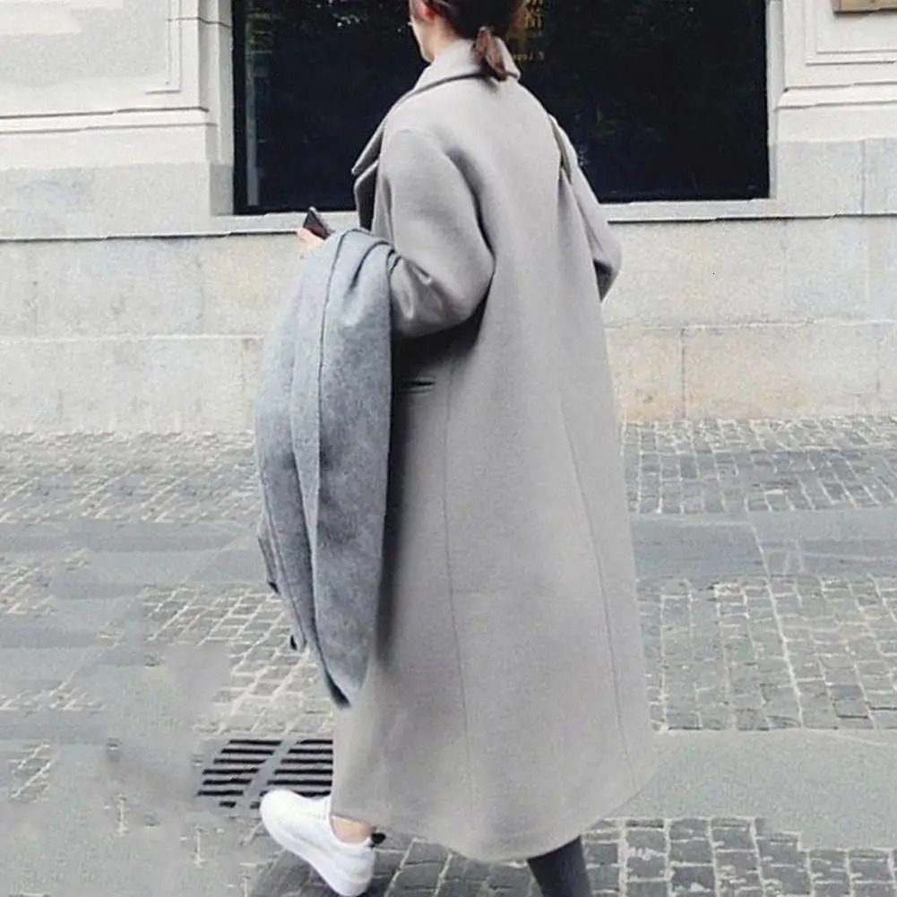 Women Winter Wool Coat Solid Color Cardigan Pockets Outerwear Thermal Single Button Elegant Overcoat Female Clothes For Dating 241025