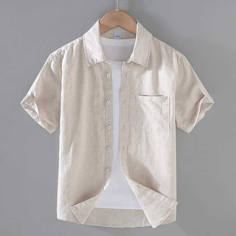 Cotton linen hot selling mens short sleeved summer T-shirt solid color stand up collar casual beach style plus M-3XL W241026