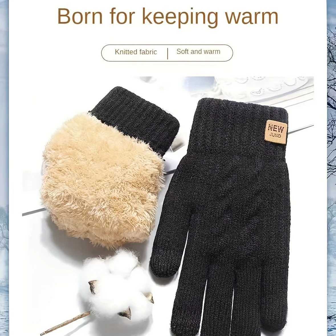 Wool lining fashionable and warm winter touch screen double-layer with thick velvet outdoor bicycle cold resistant solid color Gs W241026