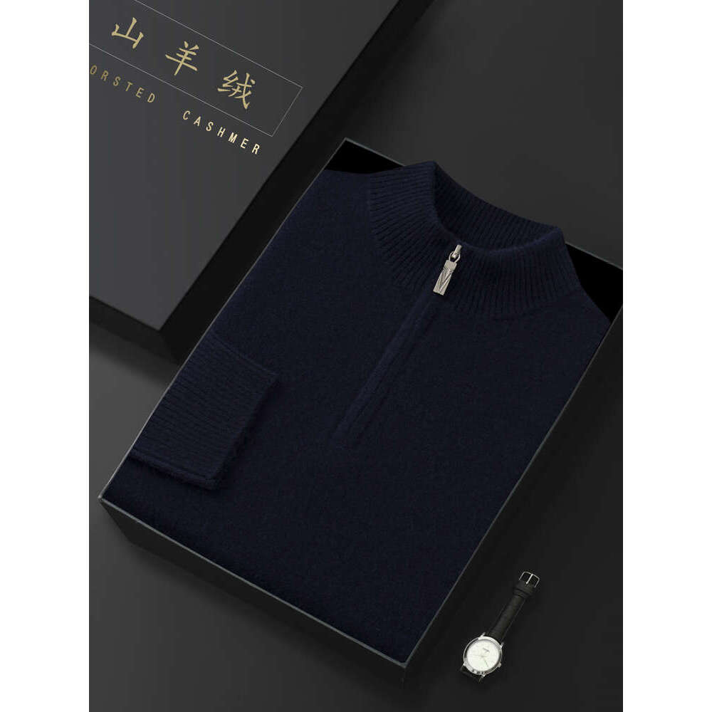 Men's Mockneck Zipper Pullovers 100% Sweater Autumn Winter Warm Long Sleeve Cashmere Knitwear Soft Comfy Male Clothing