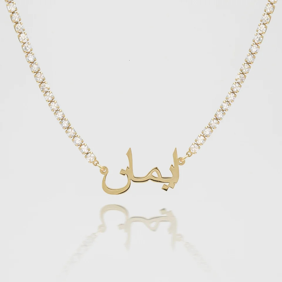 Tennis Chain Personalized Arabic Name Necklace Arabic Calligraphy Custom 18k gold plated Name Pendant Jewelry For Women 241025