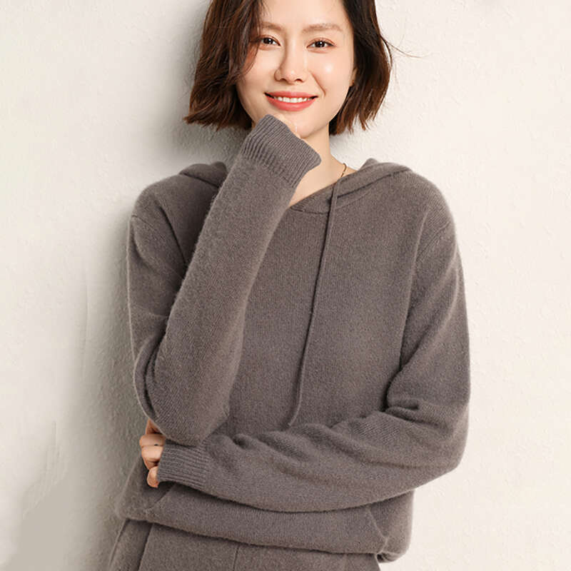 Aliselect High Quality 100% Cashmere Hoodies Insert Pocket Thick Sweater Women's Pullover Loose Warm Comfort Tops Clothing