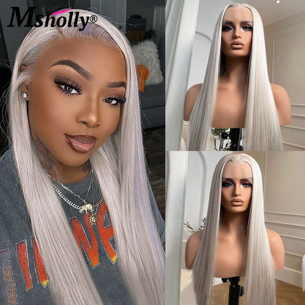 Glueless Straight Platinum Blonde Colored Lace Closure Remy Human Hair 13x4 White TransparentLace Frontal Wigs Preplucked
