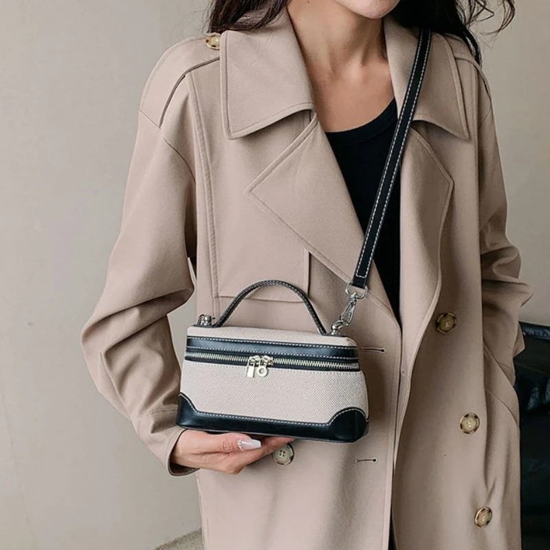 Lightweight zipper PU canvas patchwork shoulder bag selling trend womens bag high-quality fashion makeup bag 241025