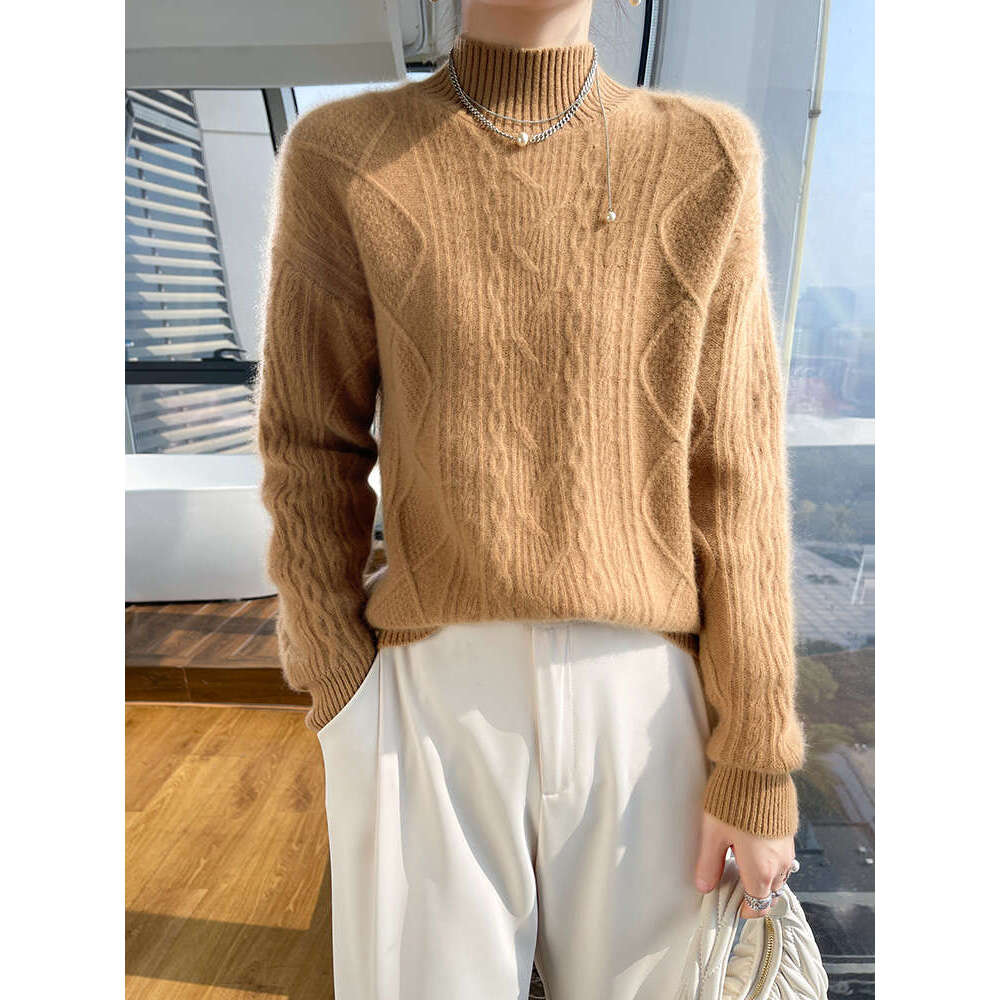 Aliselect Women Sweater Winter Spring 100% Merino Wool Mock Neck Thick Warm Pullover Twist Wer Long Sleeve Cashmere Knitwear