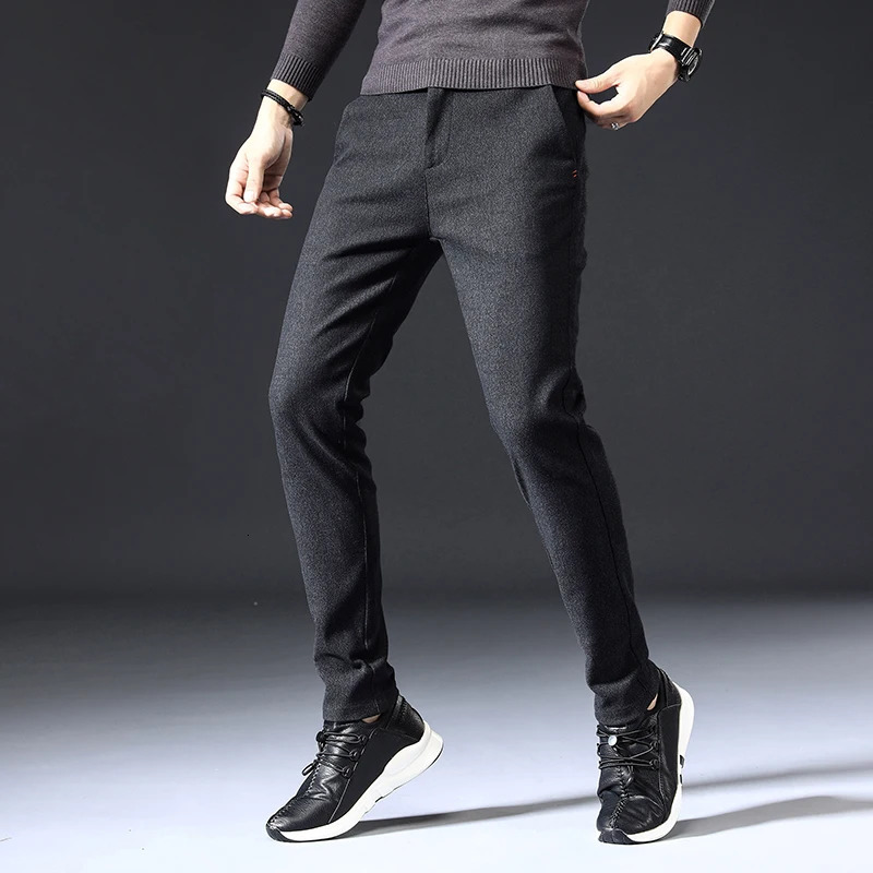Mens Spring Autumn Fashion Business Casual Long Black Blue Grey Pants Suit Male Elastic Straight Formal Trousers Style 241021