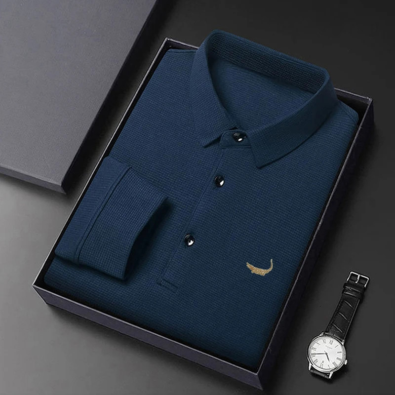 2024High quality Mens Long Sleeve Tshirt Spring And Autumn Cotton Embroidered Polo Shirt Lapel Clothing Base Loose 241025
