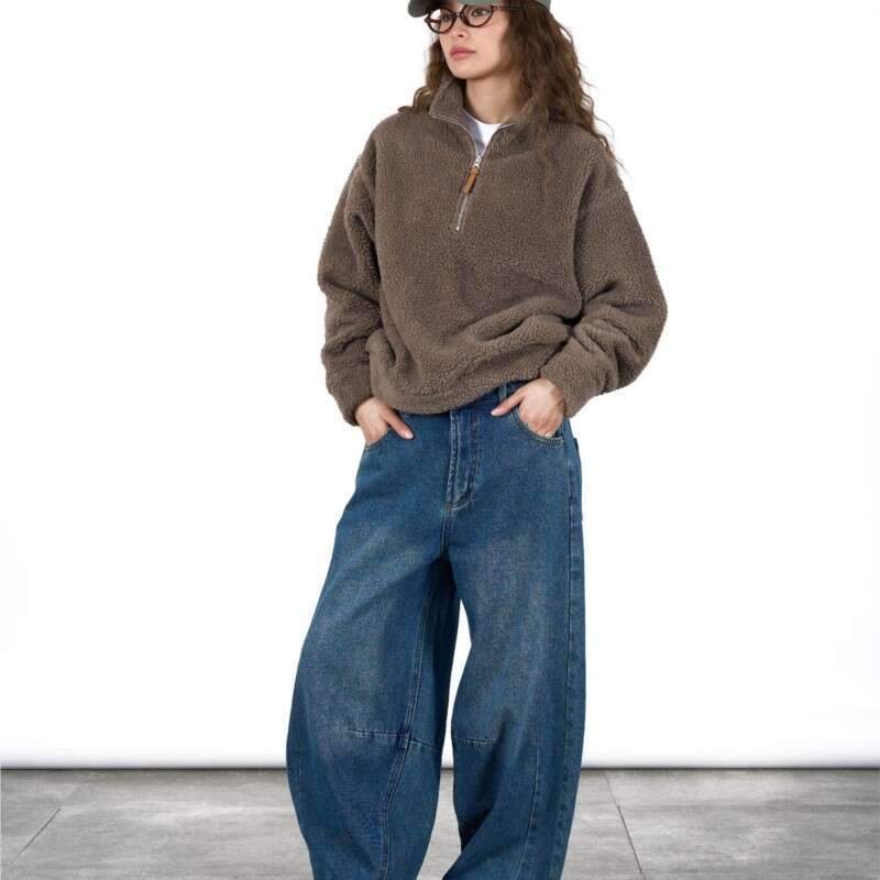 Johnature Autumn Winter Korean Lamb Wool Semi-High Neck Sweatshirt 2024 Casual New Loose Thickened Thermal Women Hoodies