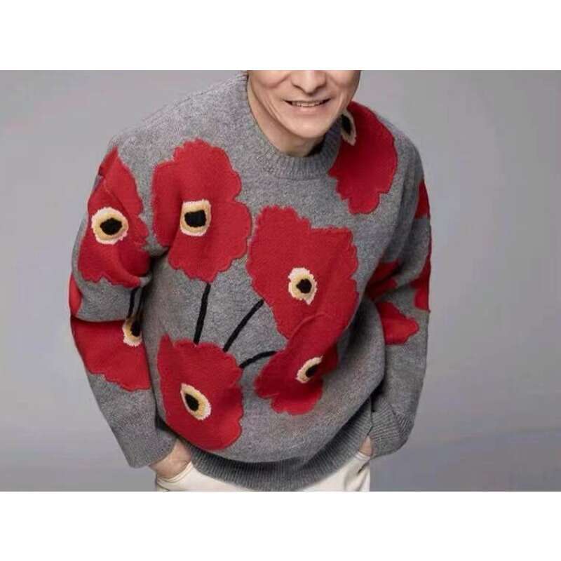 Autumn And Winter Fashionable Mens Wer Embroidered Round Neck Pullover Classic Knitted Sweater Men Clothes