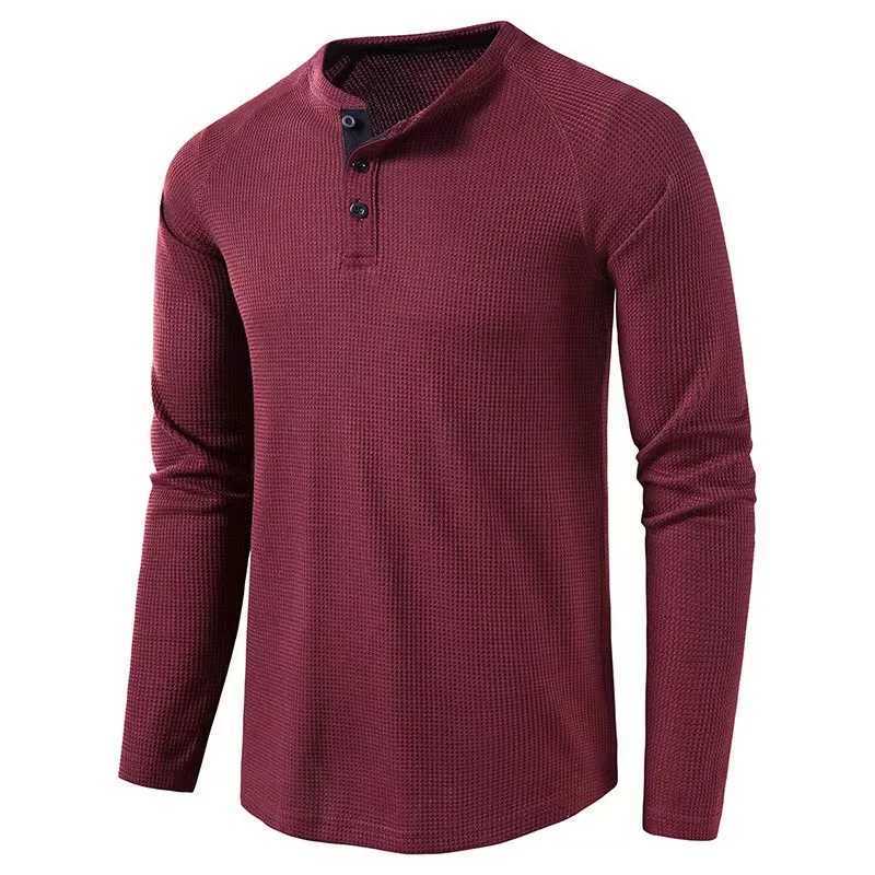 Autumn and Winter New Mens T-shirt European and American Mens Solid Color Long Shirt Henry Shirt Mens W241026