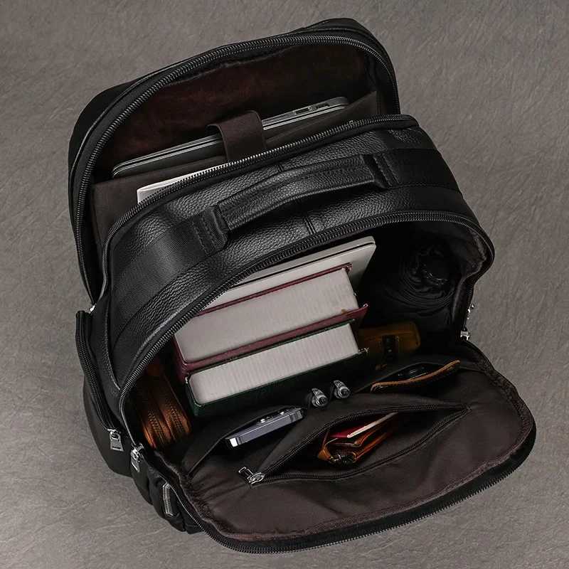 Double Layer Leather backpack For Men Large Capacity Travel Bag Business Computer Bag with USB Charging Laptop BackpacksXJ241026