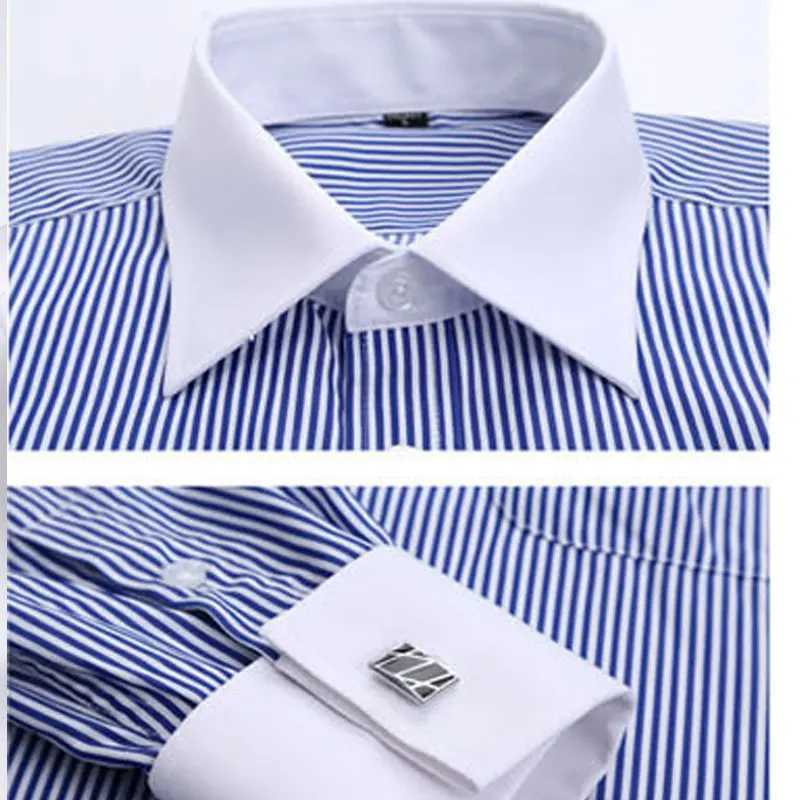 6XL mens long sleeved shirt for spring and summer formal business French buttons no solid color stripes plus size casual W241026