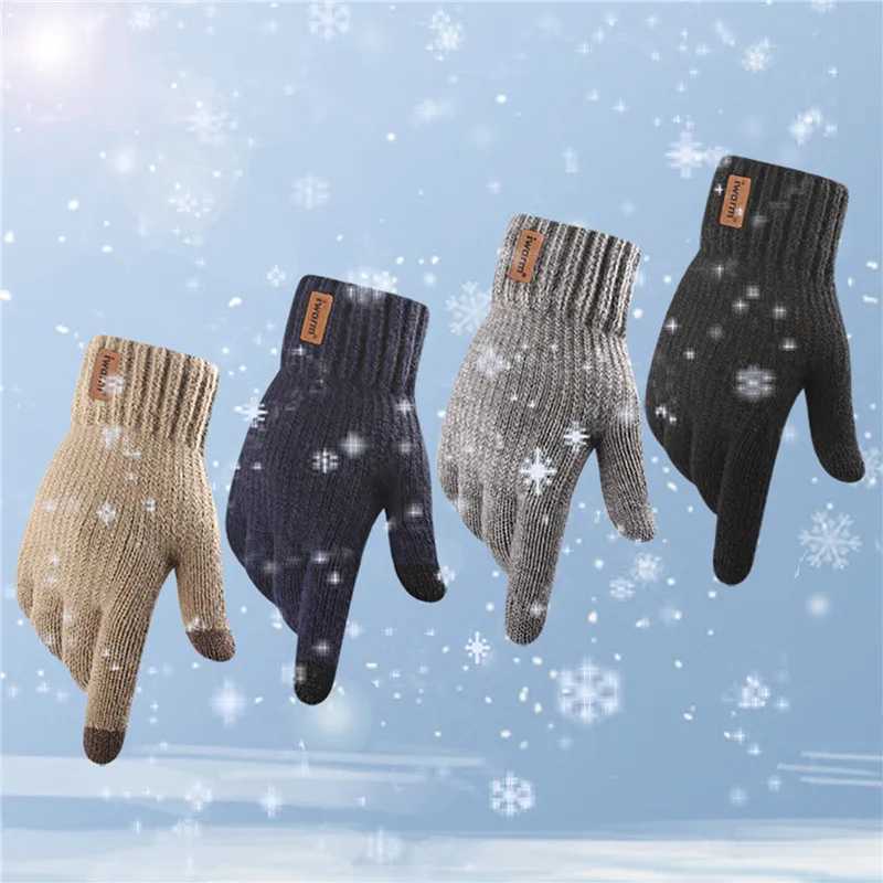 Mens Knitted Gs Winter Touch Screen High Quality Mens Thick Wool Cashmere Solid Gs Mens Finger Gloves Busin Autumn W241026