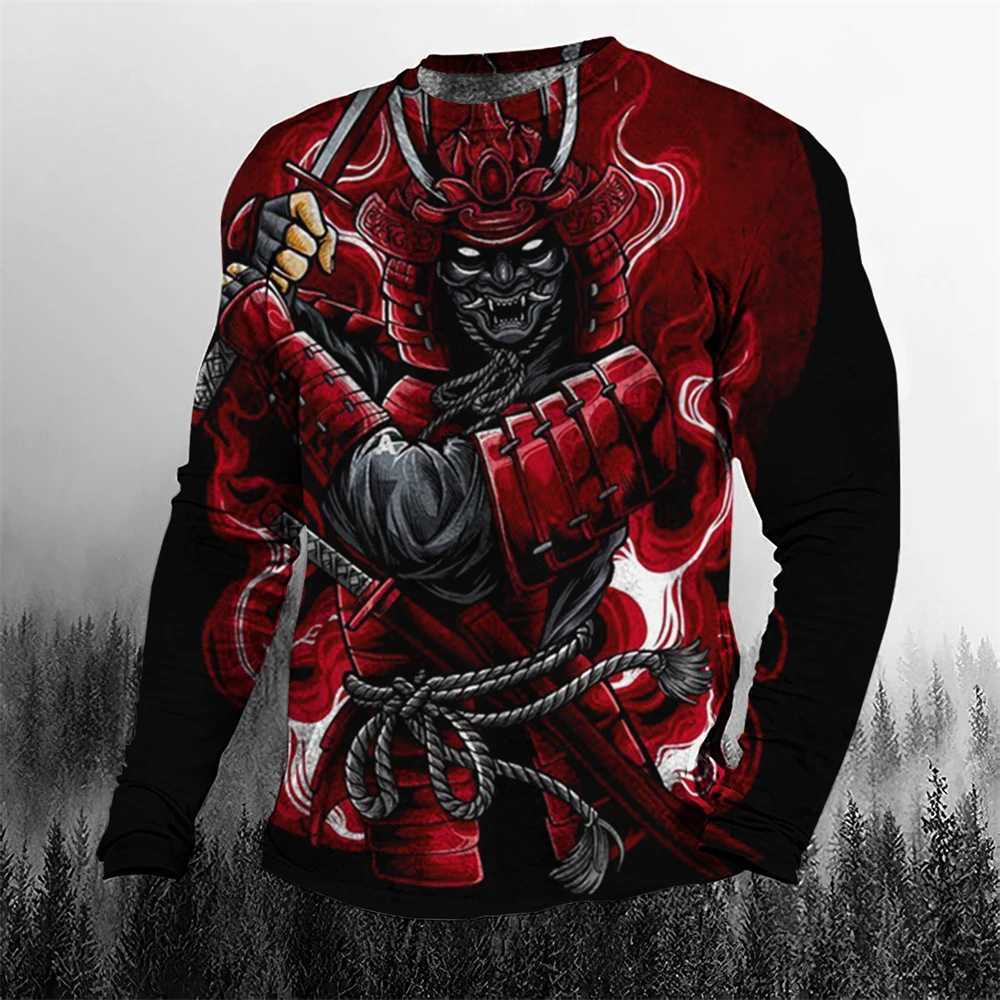 Er Cool Retro Japanese Sarai Mens T-shirt O-neck Mens Clothing Oversized Casual Long Sleve Top 3D Printed T-shirt W241026