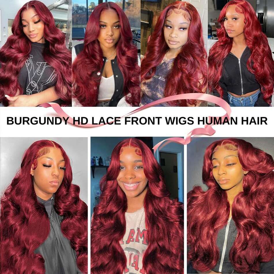 13X6 HD Transparent Body Wave 99J Bury Frontal Human Hair 30 Inch 13X4 Red Color Lace Front Wig For Women Prepluck