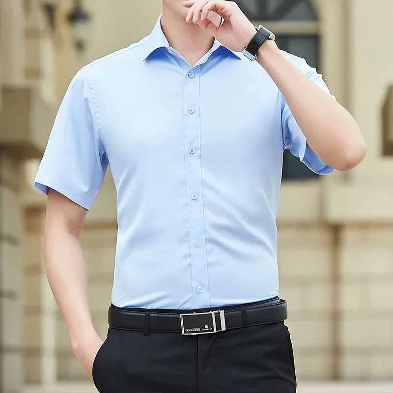 2024 summer mens ultra-thin solid color short sleeved Slve business shirt casual white mens brand plus 5XL classic style W241026