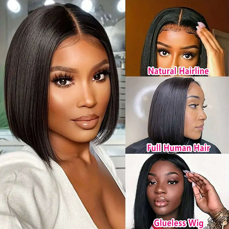 Wear And Go Glueless Short Bob Straight 4X4 HD Lace Closure Wigs For Women 100% Brazilian Human Hair Wig