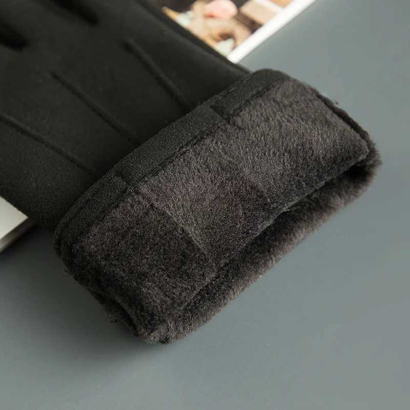 Winter mens plush warm cashmere outdoor sports bicycle gloves womens three ribbed suede leather touch screen driving G J98 W241026