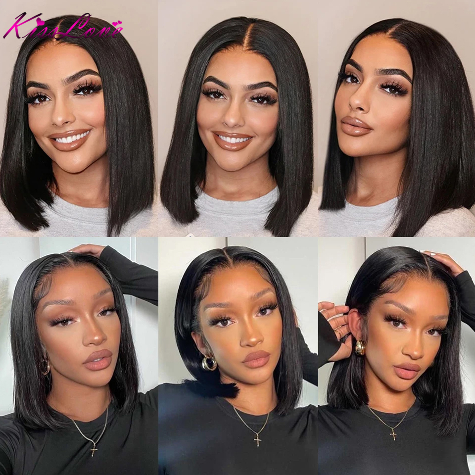 Transparent HD Straight 13x4 Front Human Hair Wigs For Black Women 5x5 Lace Closure Short Bob Wig