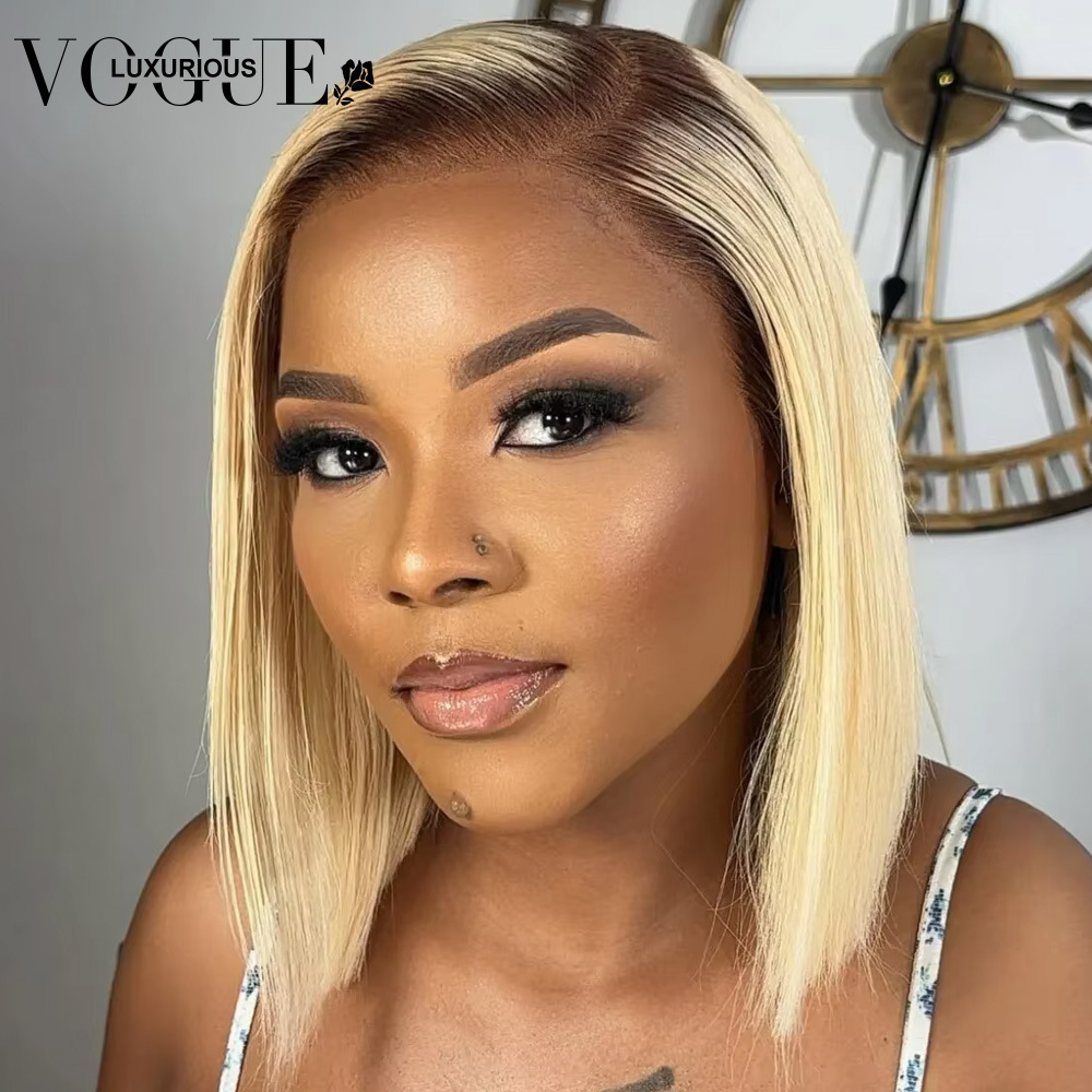 13x4 Transparent Front Human Hair Wigs Ombre Honey Blnde Colored Straight Short Bob e Cut Lace Wig Pre Plucked On Sale