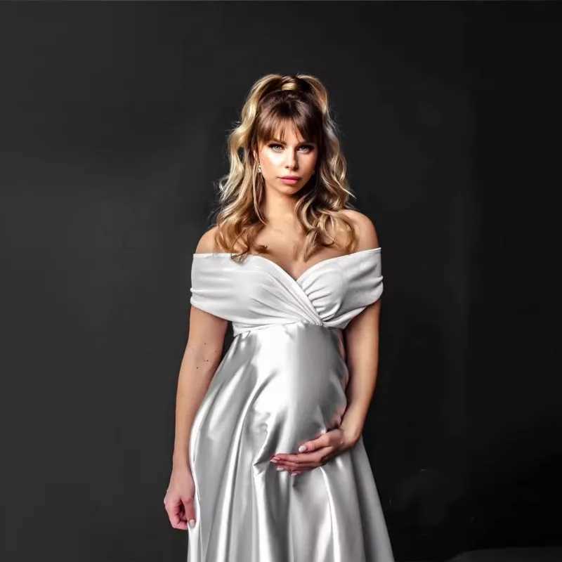 Pregnant photography loose low cut long dress shoulder V-neck dress formal pregnant dress W241026