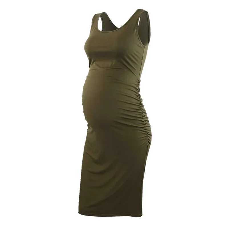 Womens short sleeved maternity dress casual maternity clothing shower maternity solid color O-neck W241026