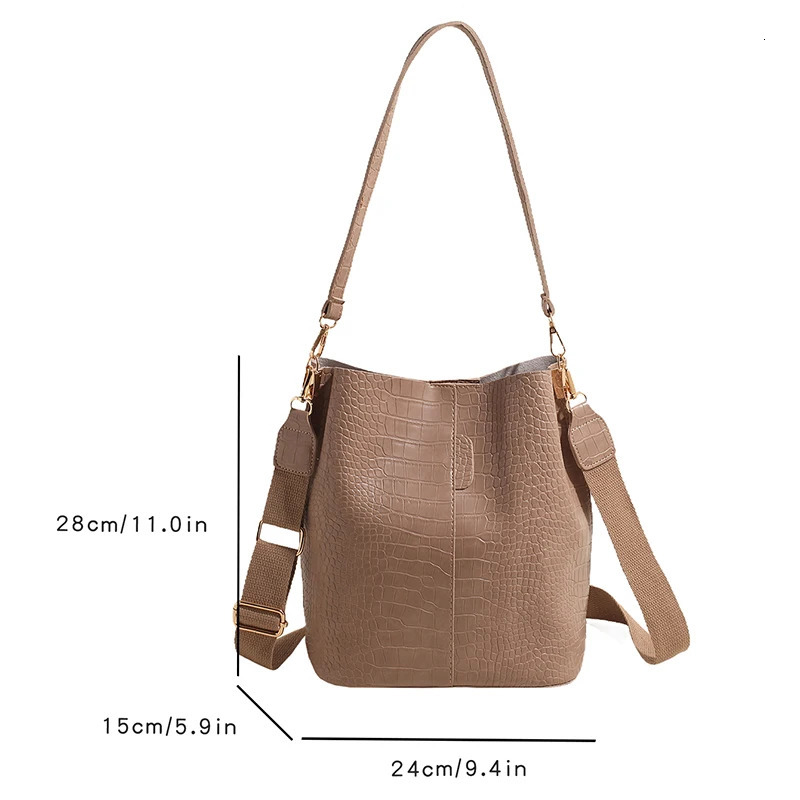 Classic Alligator Bucket Womens Bag PU Leather Shoulder Bag Womens Trend Small Adjustable Shoulder Strap Handbag 241025