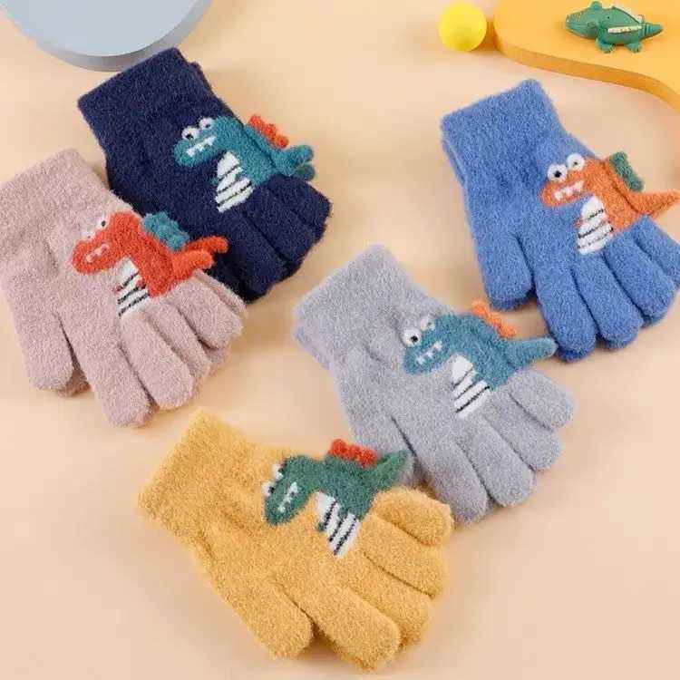 4-8 year old childrens thick knitted Gs cartoon dinosaur warm plush children winter childrens finger Gs W241026