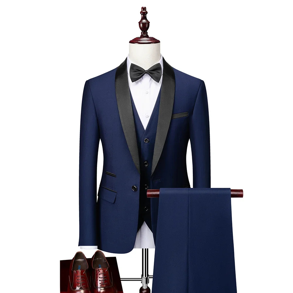 Men Skinny 3 Pieces Set Formal Slim Fit Tuxedo Prom Suit Male Groom Wedding Blazers High Quality Dress Jacket Coat Pants Vest 241025
