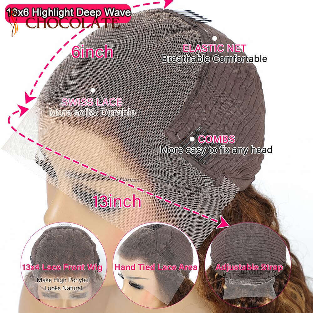 Highlight 13X6 Brazilian 4/27 Ombre Colored Deep Wave Human Hair 13X4 Lace Frontal Wigs