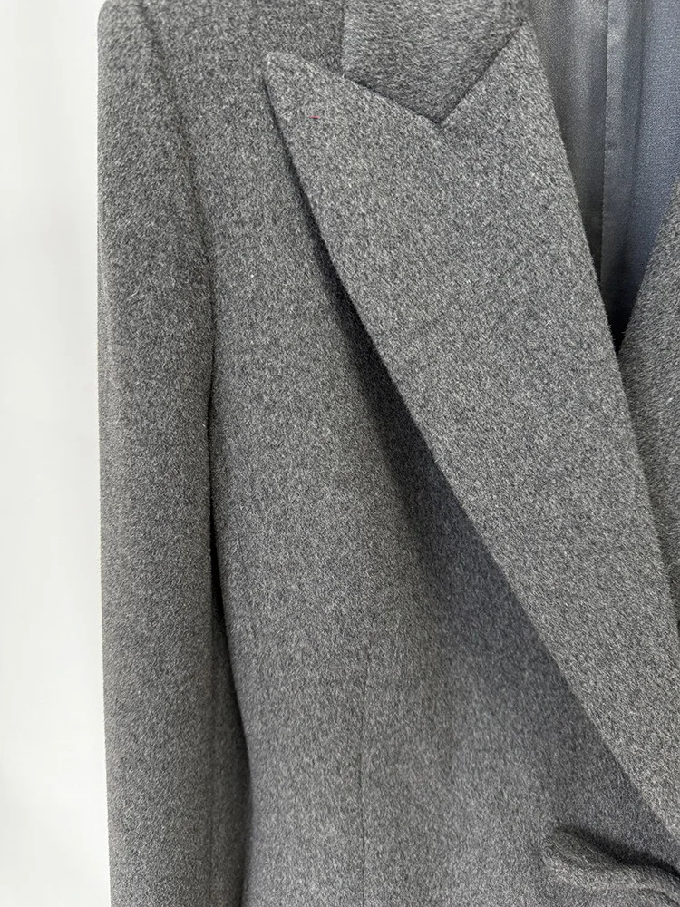 2024 est Winter Vintage Long Cloth Bowknot Notched Full Sleeve Women High Quality Solid Wool Blends Coat 241025