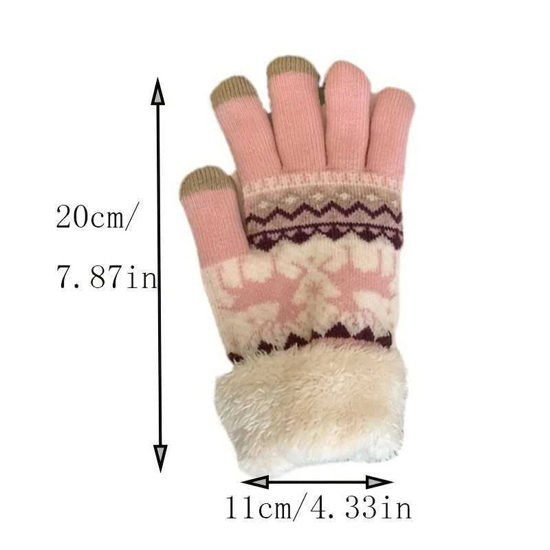 Christmas reindeer jacquard knitting Gs plush cuffs thick and warm Gs autumn and winter soft and cold resistant touch screen Gs W241026