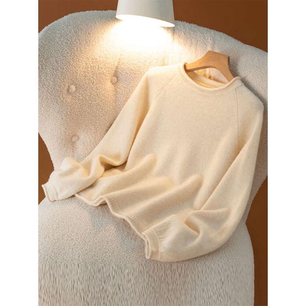 Women Curl O-Neck Pullover Cashmere Sweater Spring Autumn Office Lady Simple Fashion 100% Merino Wool Knitwear Clothing